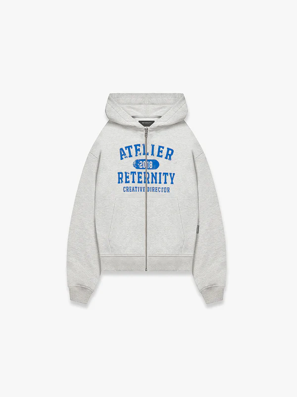 ATELIER EMBLEM Zipper Hoodie - Melange Grey Front
